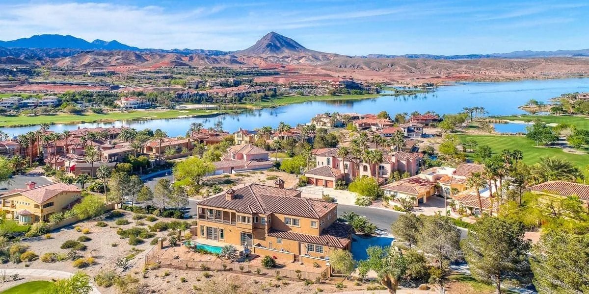 Henderson, Nevada homes and lake from above